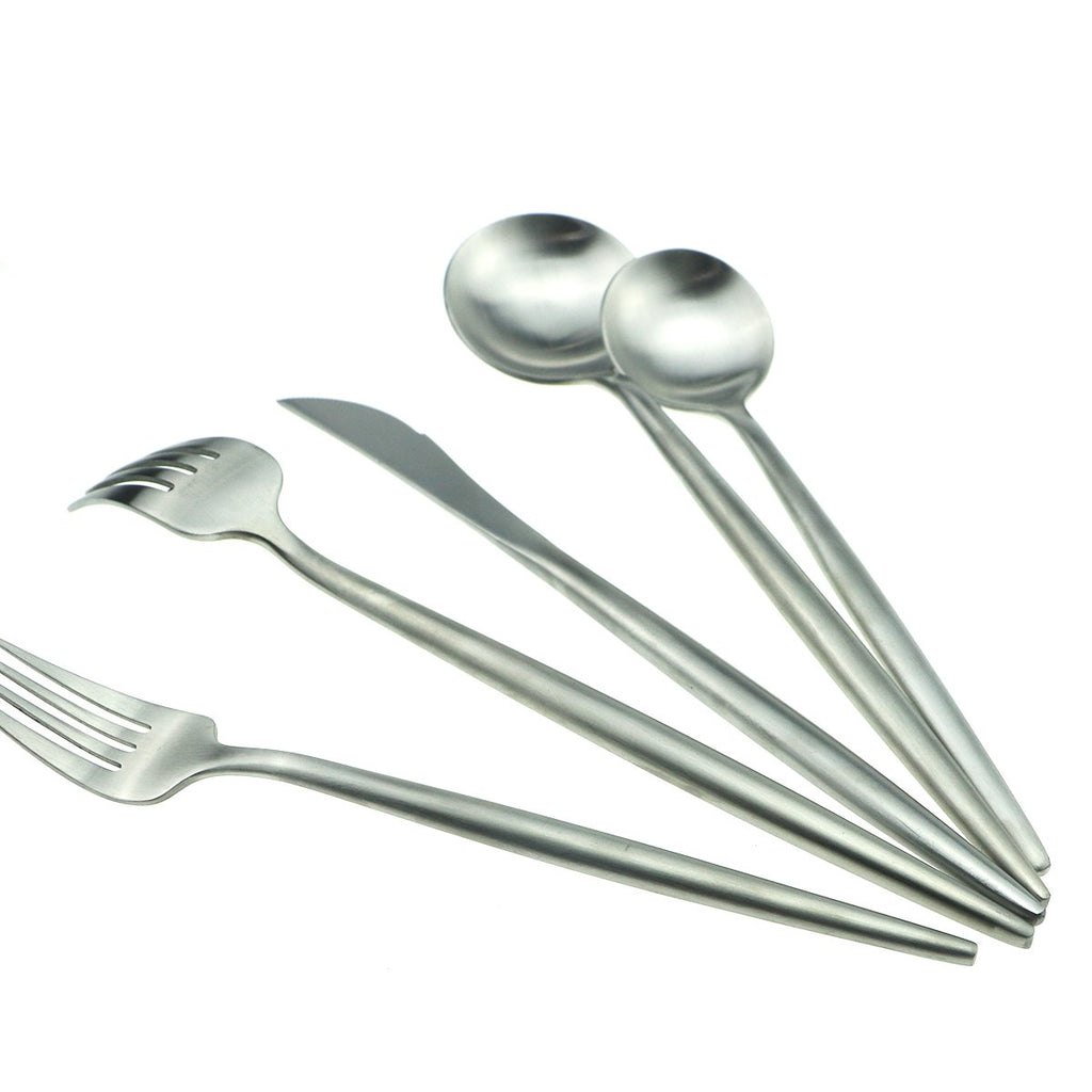 18/10 Stainless Steel 20-Piece Matte Silver Flatware Set, Dinner Knife Fork Salad Fork Dessert Spoon, Service for 4
