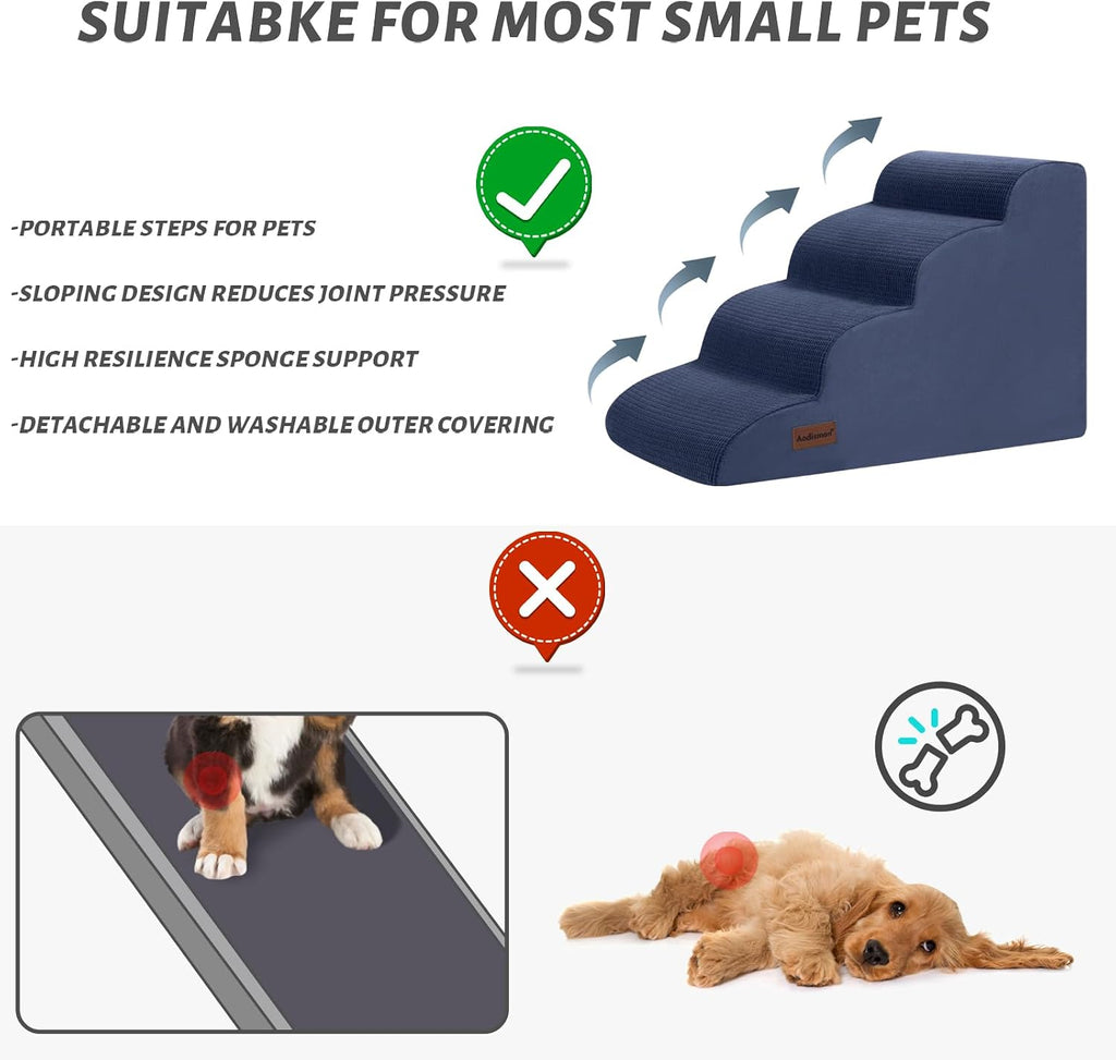 Dog Steps for Bed or Couch, 4-Step Pet Stairs Ramp for Small Dogs
