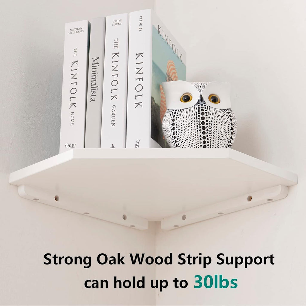 Corner Wall Shelves Set 2 Wire Hole Solid Oak Wood Display Shelf, White