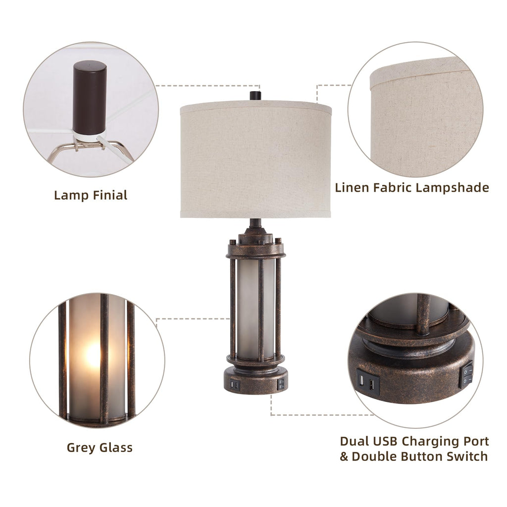 25" Farmhouse Lamps with 2 USB C+A Ports