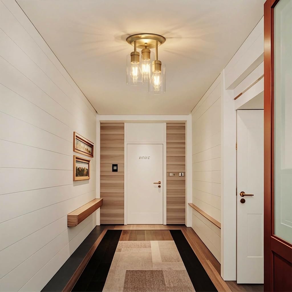 3-Lights Semi Flush Mount Ceiling Light Fixture Gold
