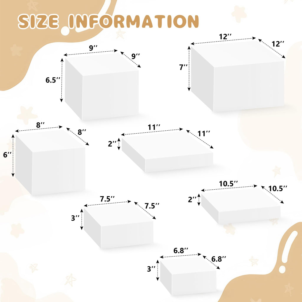 7 Pcs Acrylic Buffet Risers Set - Square Display Stands 6.8" to 12", Clear Cube Boxes for Cakes, Desserts, Jewelry &