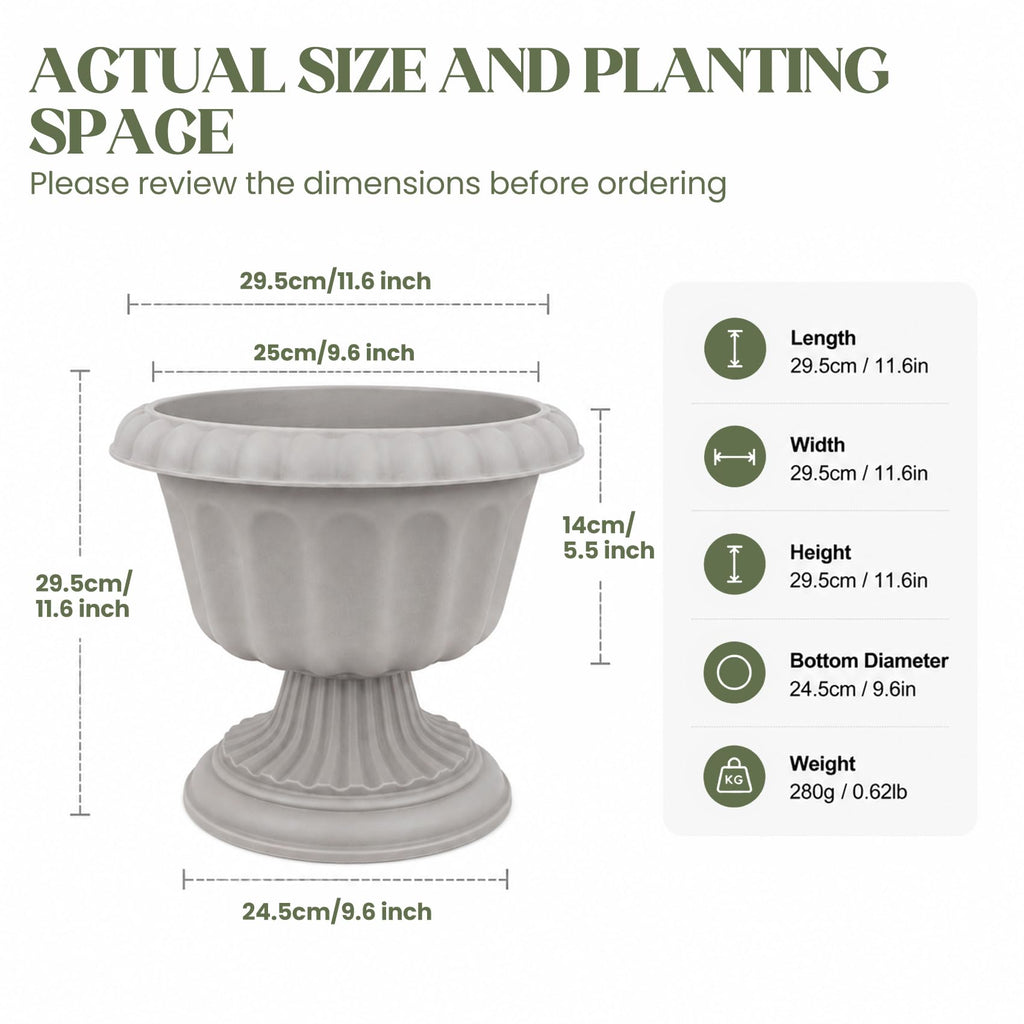 10 Inch Outdoor Urn Planters, 4 Pack Plastic Pedestal Pots