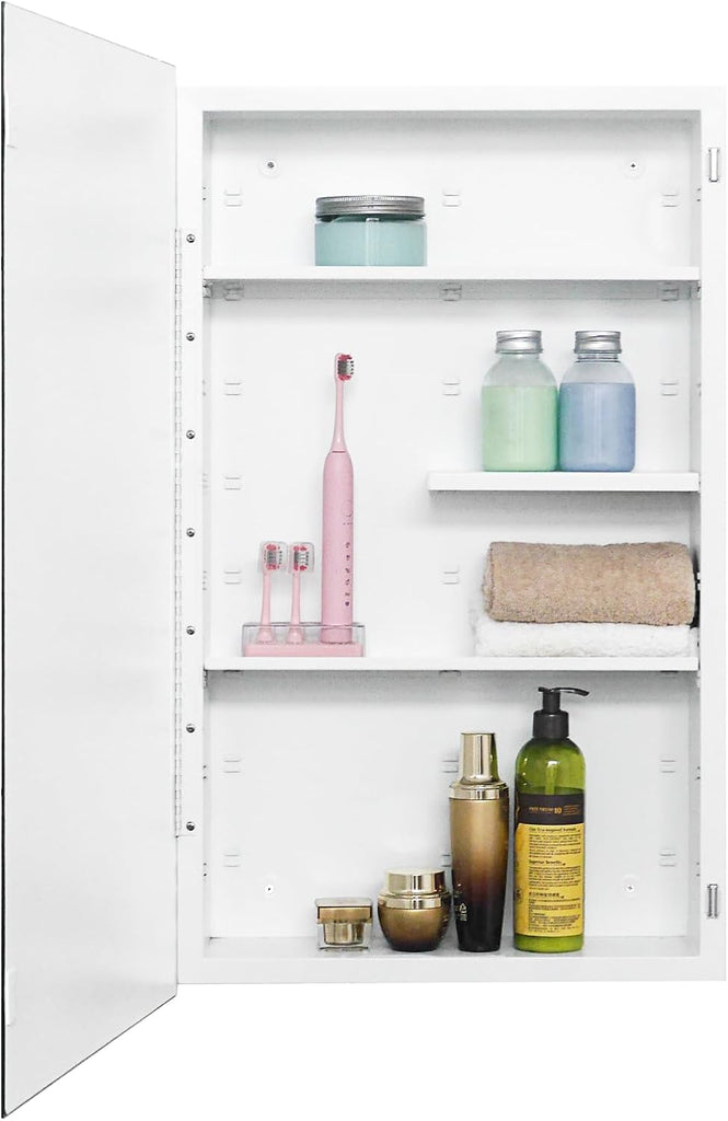 White Metal Medicine Cabinet, 18 x 30 Beveled Mirror, Surface Mount Storage | 18 x 30 Mirrored Medicine Cabinet with