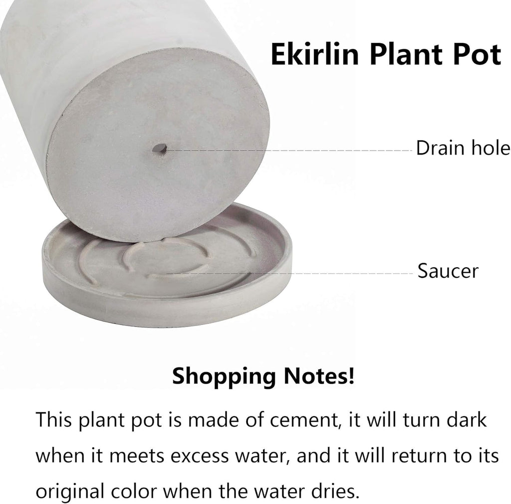 7 Inch Plant Pot Indoor, Grey Cement Garden Planters with Drain Hole & Saucer Tray, Modern Succulents Containers