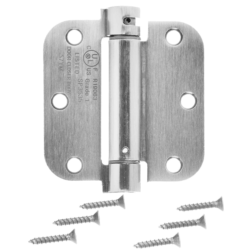 Self-Closing Door Hinge, 3.5 Inch x 3.5 Inch, 5/8-Inch Radius, Satin Nickel, 1-Piece, Hardware Included Temp