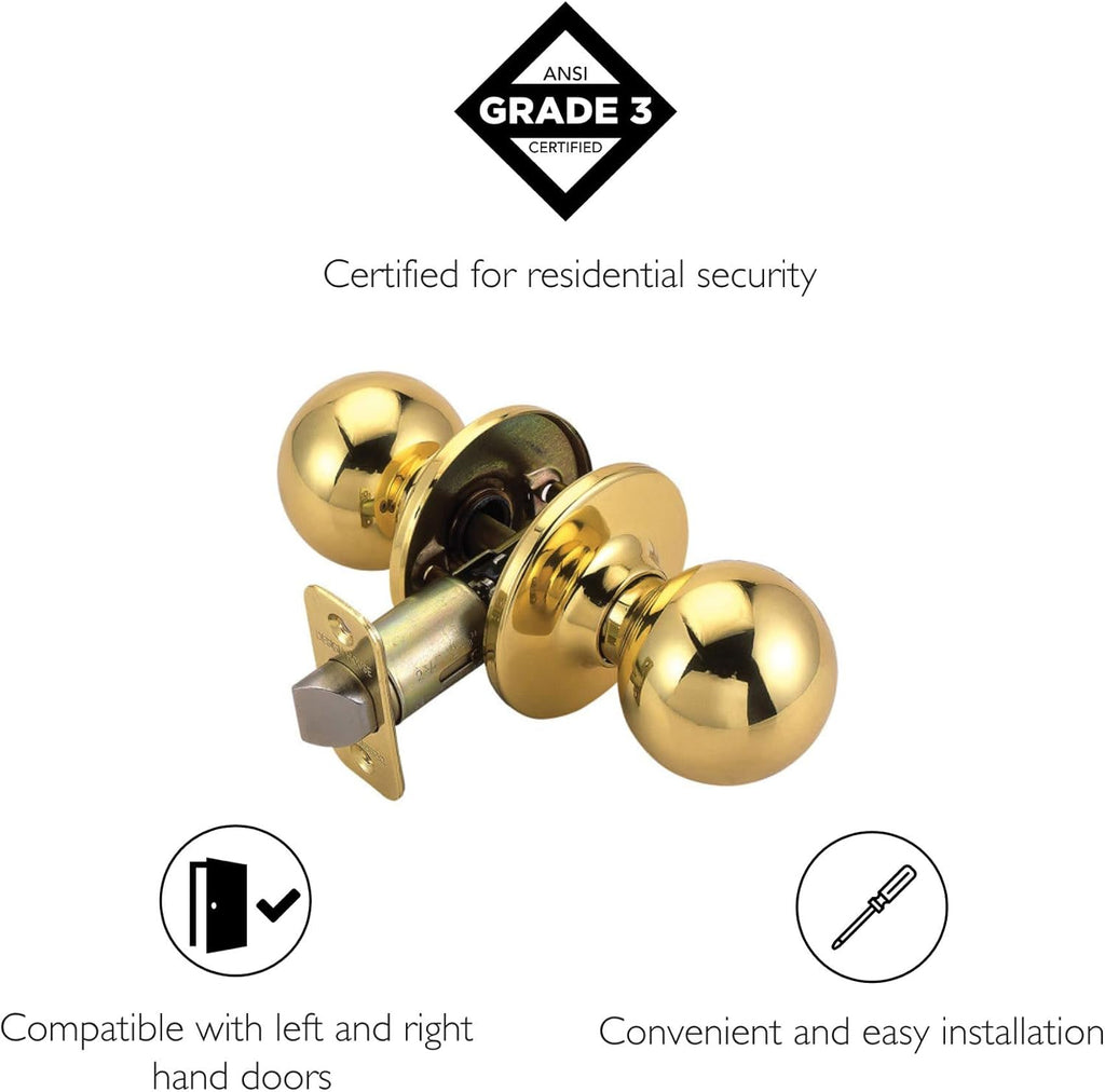 Ball Passage Door Knob, Polished Brass