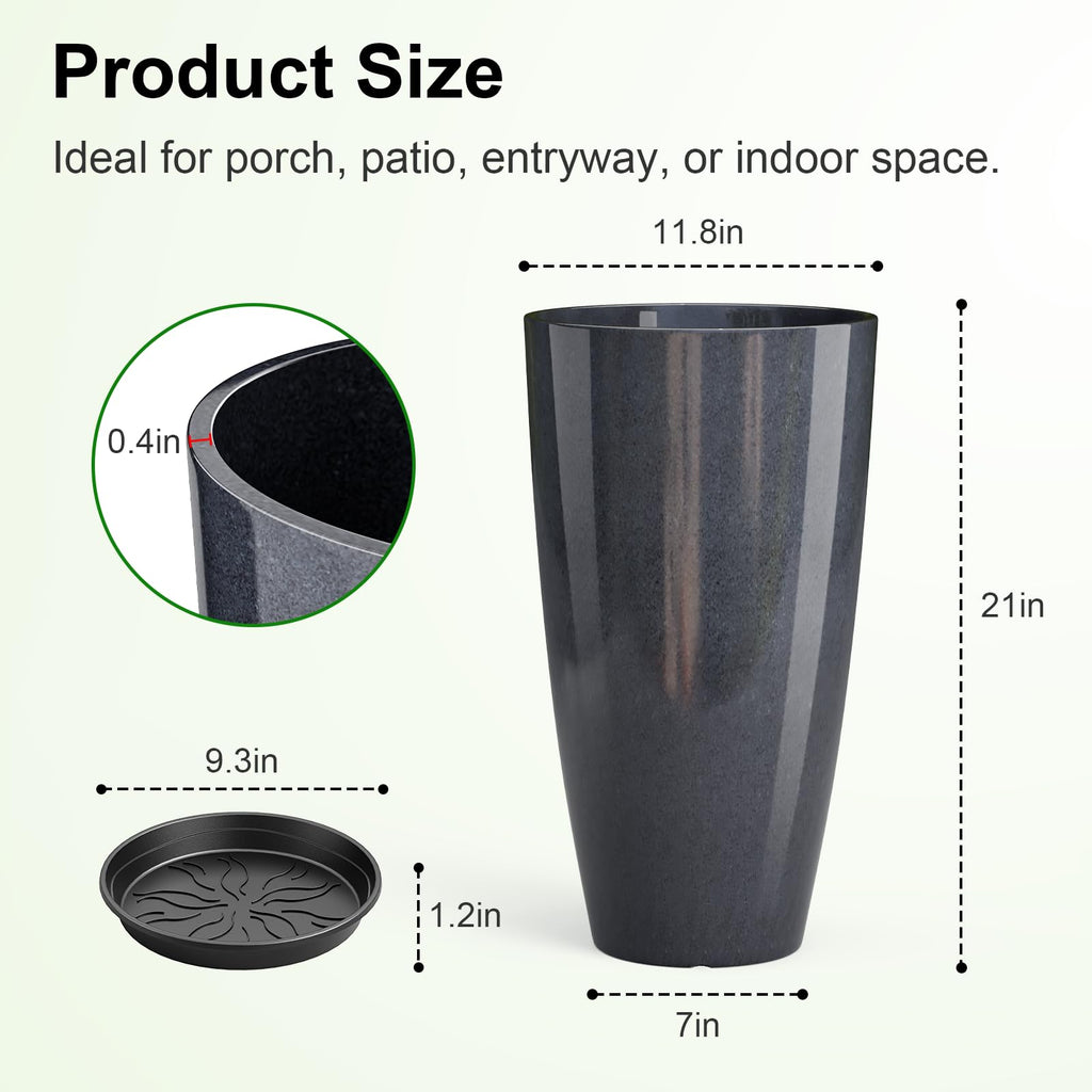 21 inch Tall Planters for Outdoor & Indoor Plants, 2 Pack Sturdy Plant-Flower-Tree Pots for Front Porch Patio Deck