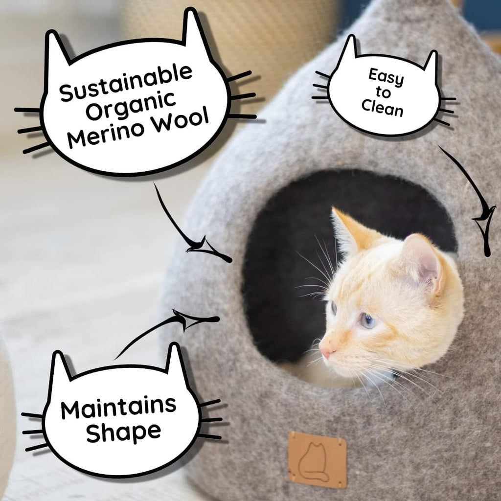 Handcrafted Wool Cat Cave Bed - Perfect Hideaway for Your Feline Friend - Quiet/Warm for Sleeping & Relaxing - Love