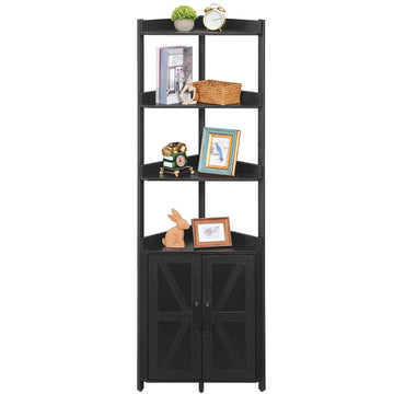 Corner Shelf with Storage, Tall Corner Storage Cabinet, 5-Tier Corner Bookshelf with Protective Fence, Black BB78CJ01