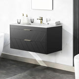 24-Inch Floating Bathroom Vanity with Sink – LED Wall-Mounted Cabinet with Wave Design and Soft-Close Drawers, Black