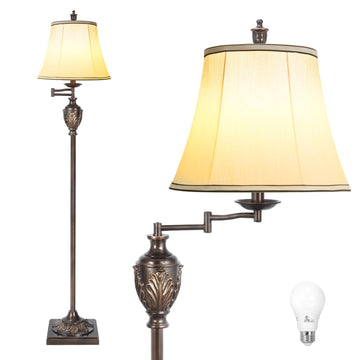 Traditional Floor Lamp with 350° Swing Arm,3 Color Temperatures,Dark Brown