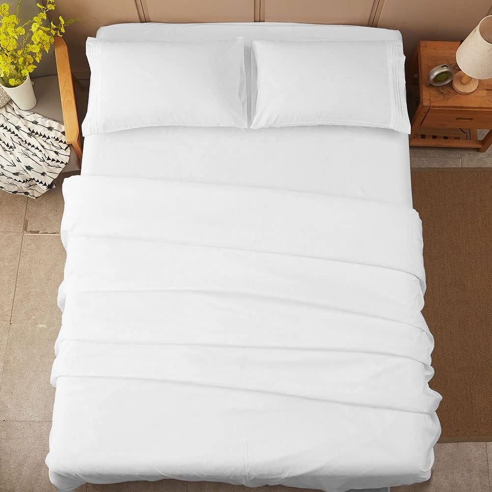 Bed Sheet Set Super Soft Microfiber 1800 Series Luxury Egyptian Sheets 16-Inch Deep Pocket Wrinkle and Hypoallergenic-4 Piece(Queen White)