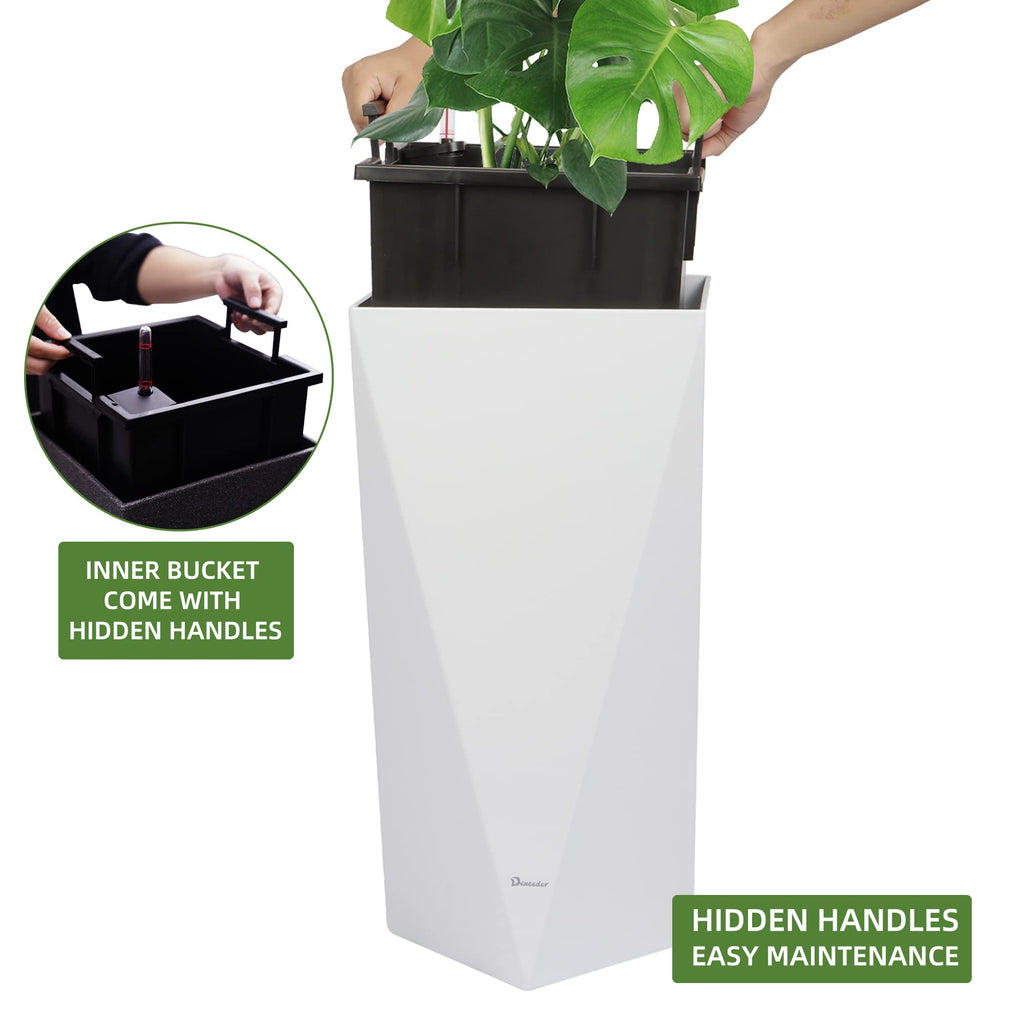 24 Inches Self Watering Tall Planter (White)