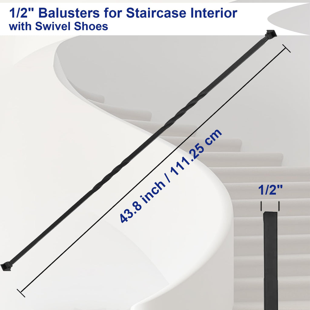 10-Pack 44" x 1/2" Wrought Iron Balusters for Stairs