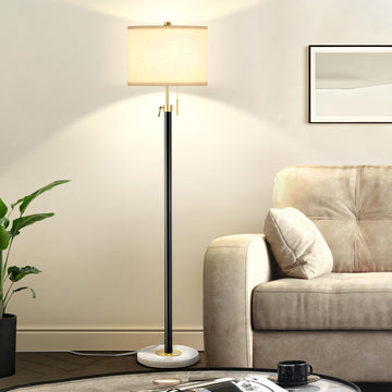 Floor Lamp Adjustable Tall Standing Lamp, 3-Way Dimmable Floor Lamp Office, Black Gold Lamp with Marble Base