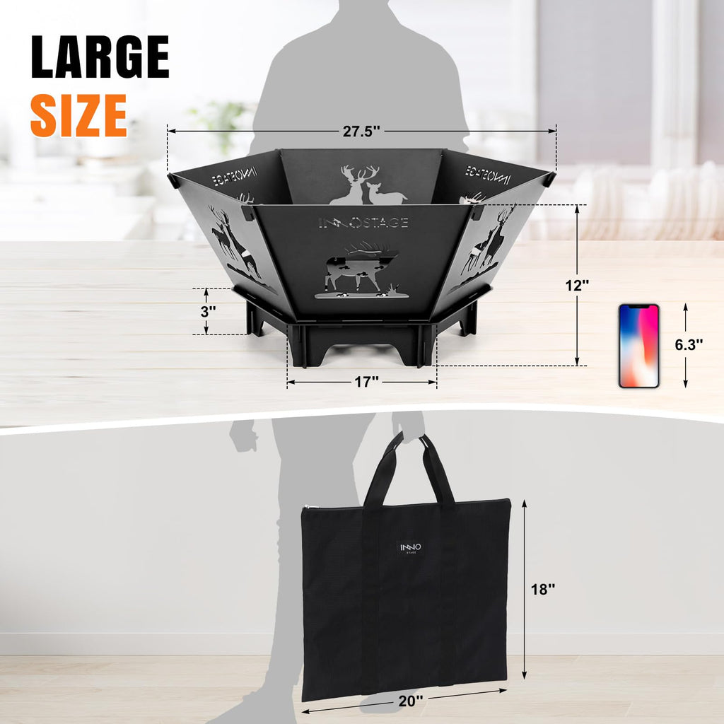 27.5 Inch Collapsible Fire Pit for Camping with Tote Bag