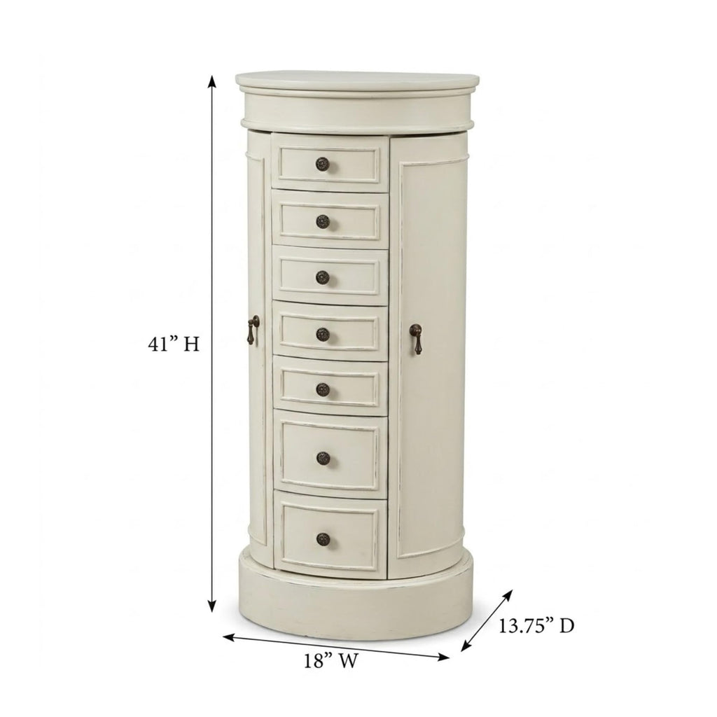 Bailey Oval Standing Jewelry Armoire Cabinet, Jewelry Storage Organizer with Mirror Lid, Side Doors, 7 Drawers