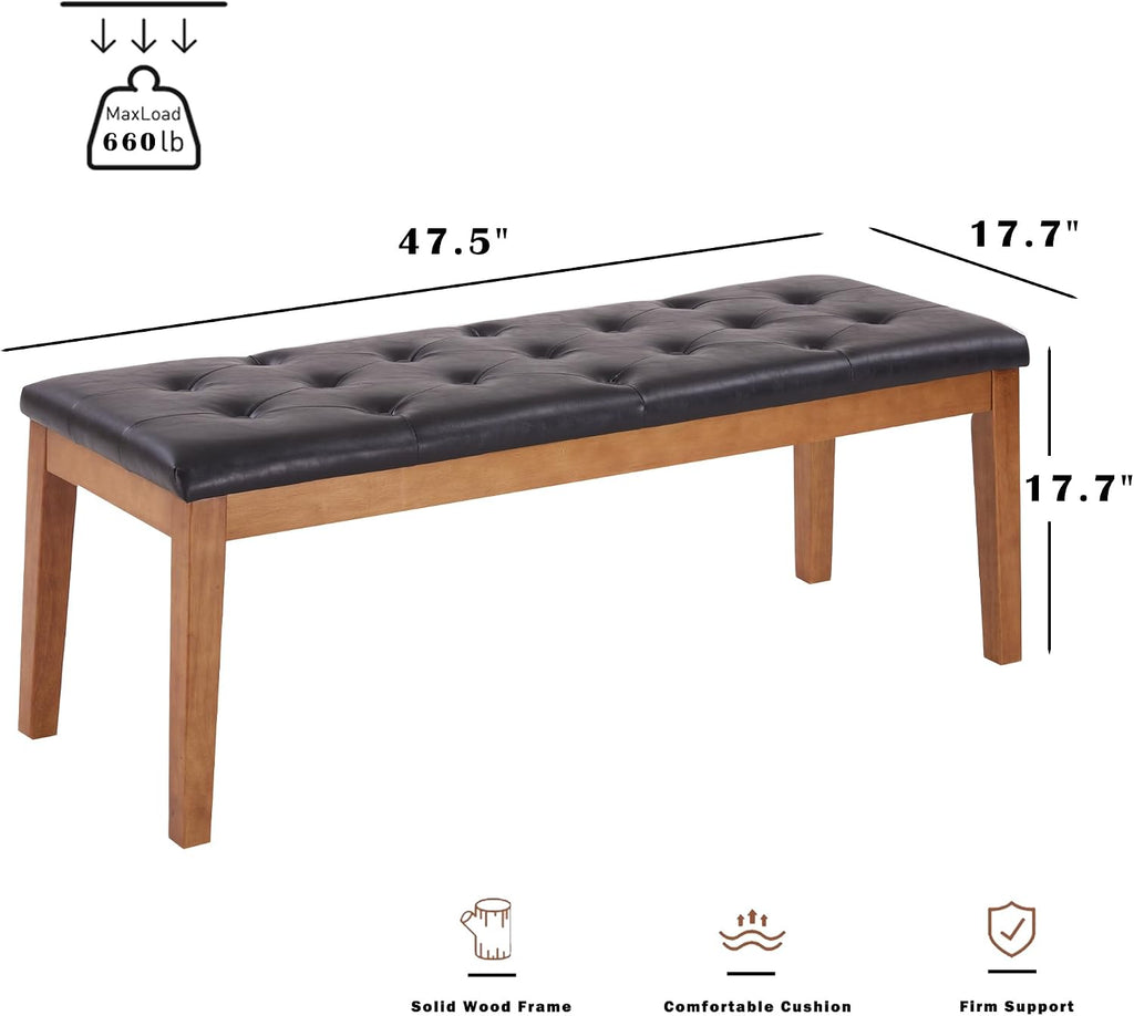 Ottoman Bench Oversized Entryway Shoe Bench Seat Faux Leather Brown | Large Long Rectangle Dining Bench with
