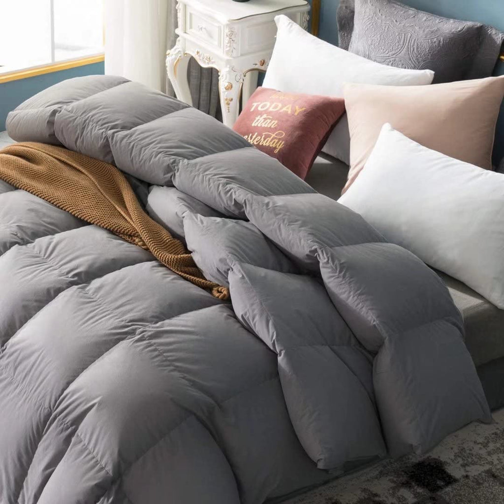 Fusion White Goose Down Comforter Queen Size, Heavy Weight Duvet Insert for Winter 50 Ounce, All Cotton Shell, with