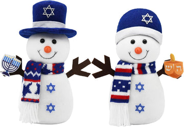 Hanukkah Decorations Indoor, Snowman Figurines with and Star of David, Jewish Gnomes Holiday Decor Chanukah - Set of 2