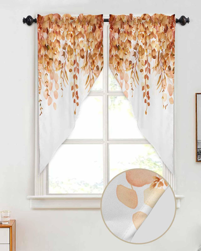 Swag Curtain Valances Orange Eucalyptus Short Swag Topper for Small Windows Watercolor Leaves Window Curtain Tiers