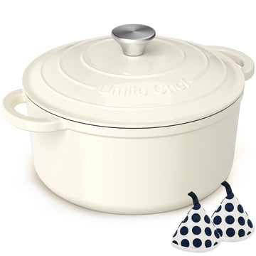 Enameled Cast Iron Dutch Oven - 5QT Pot with Lid & Cotton Potholders - Heavy-Duty Cookware for Bread Baking