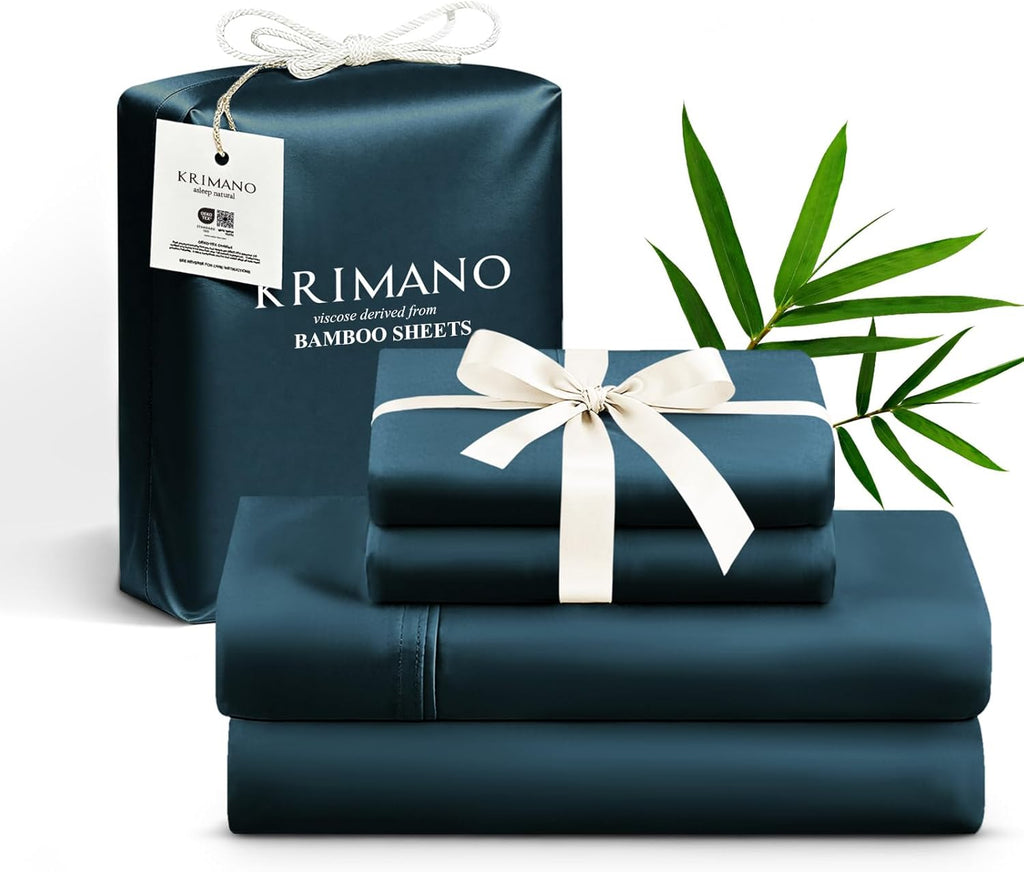 King Sheet Set, Viscose Bamboo Sheets for Bed Set 4pcs, 100% Viscose Derived from Bamboo, Hotel Luxury Silky &