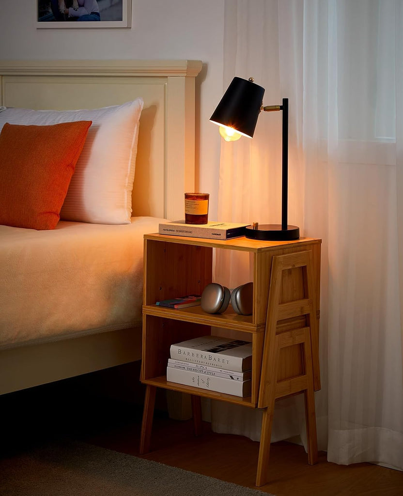 Nightstands Set of 2, Bamboo Stackable Bedside Table, Night Stands with Storage Shelf, Small Bed Side Tables, 2-Tier