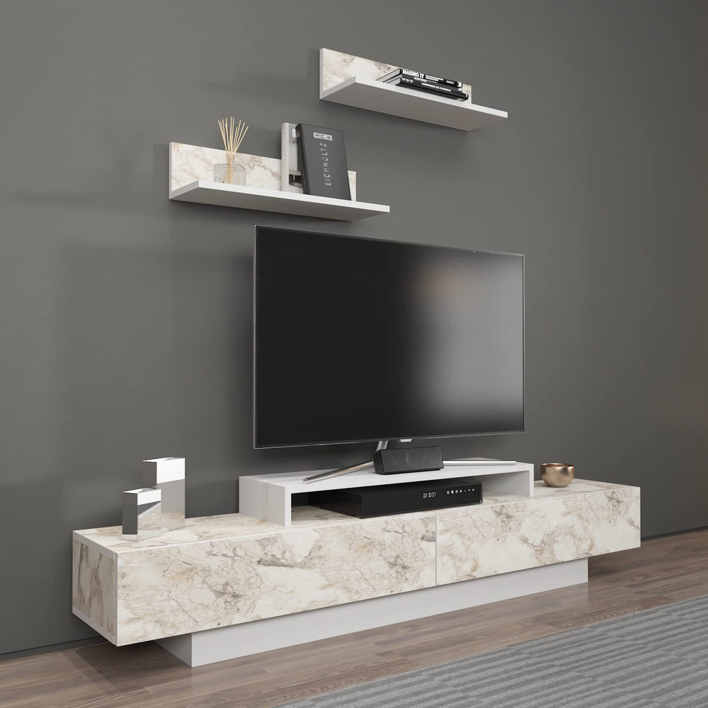 Lusiana TV Stand & Entertainment Center for TVs up to 75", Modern Media Console with Wall Mounted Accent Shelves