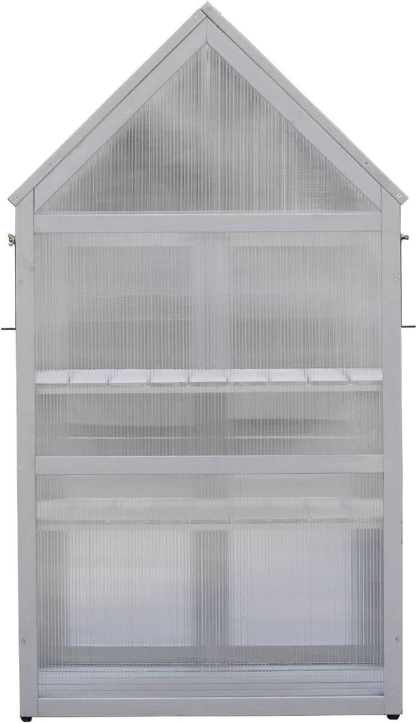 Wooden Growhouse with Adjustable Shelves, Mini Outdoor Growing Rack, Indoor Cold Frame Plant Stand