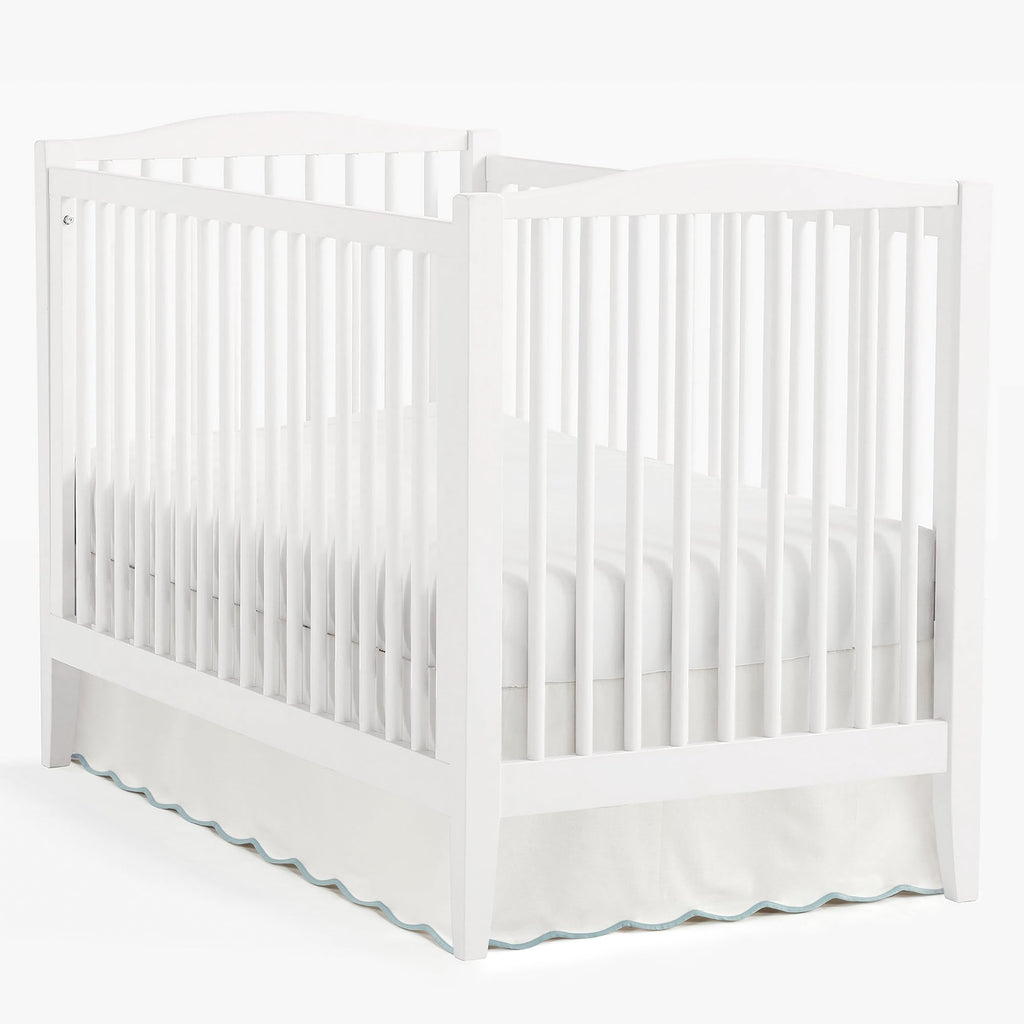 Coastal Chic Scalloped Edge Baby Crib Skirt Single 28" W x 52" L + 16" Drop Blue - White Crib Skirt - Baby Essentials