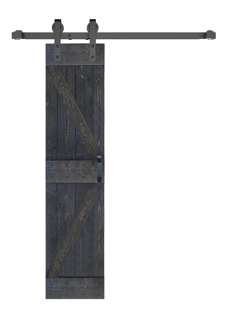 K Series 24in x 84in Carbon Gray Finished Solid Wood Barn Door with Hardware Track - Assembly Needed