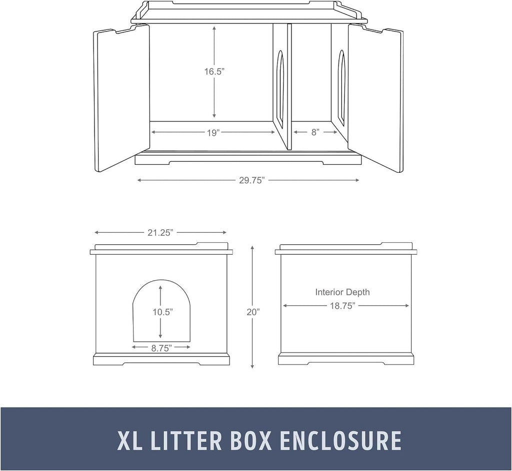 XL Furniture Litter Box Enclosure (White), Hidden Litter Box for Cats with Openings on Either Ends & Large