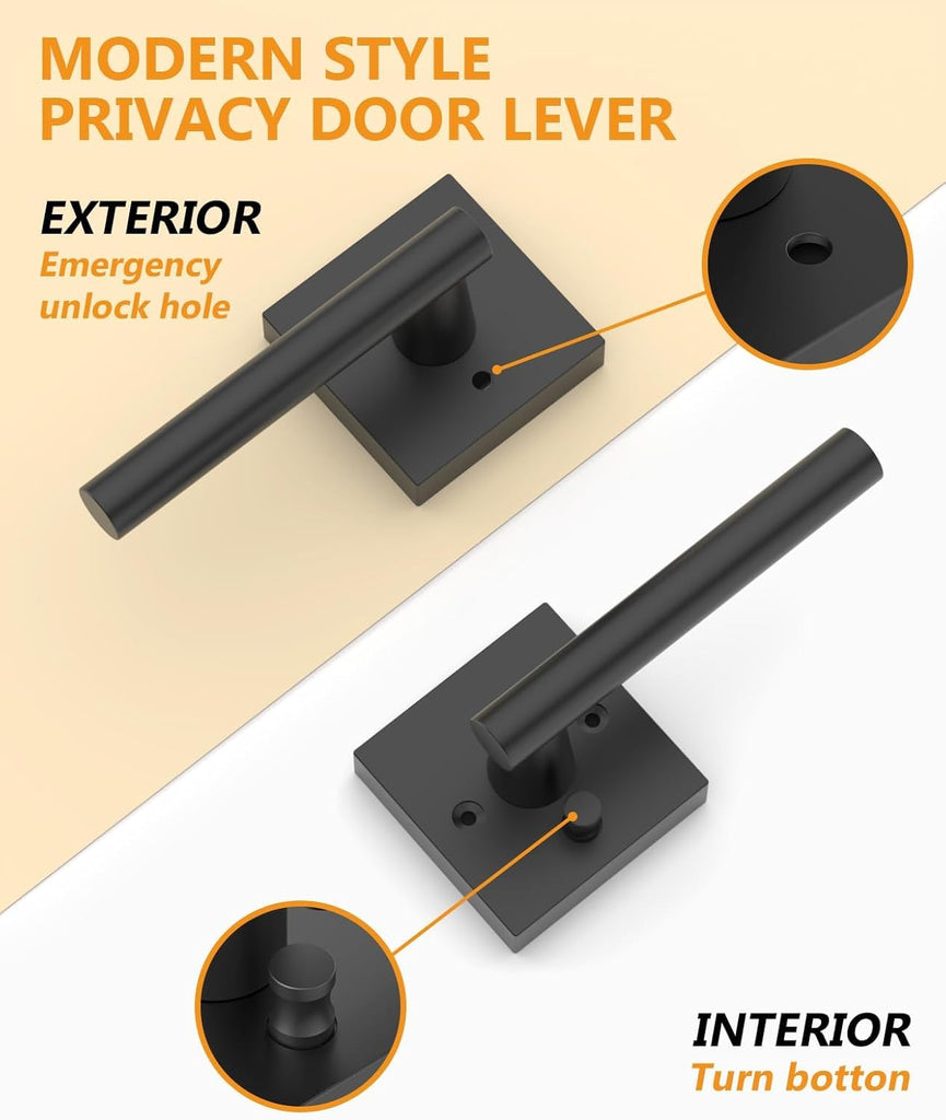 8 Pack Black Privacy Door Handles, Door Lever with Door Knobs Indoor or Bathroom