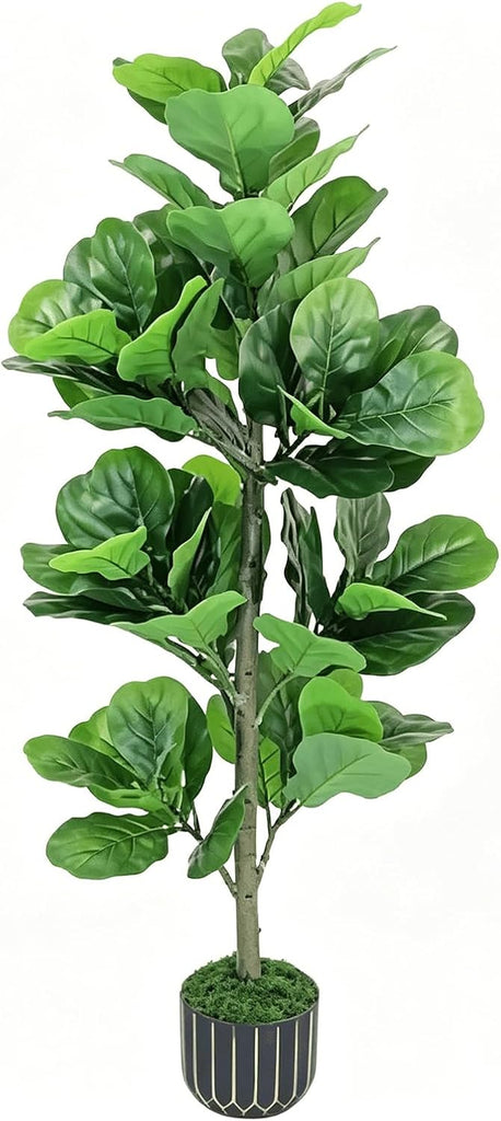 4FT Fiddle Leaf Fig Tree - Large Faux Trees Indoor Potted with Black Pot, Artificial Plants Indoor Tall Fake Tree