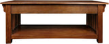 Mission Impeccable Coffee Table, Solid Wood with 2 Drawers & Shelf, Medium Oak Finish, Blackened Hardware