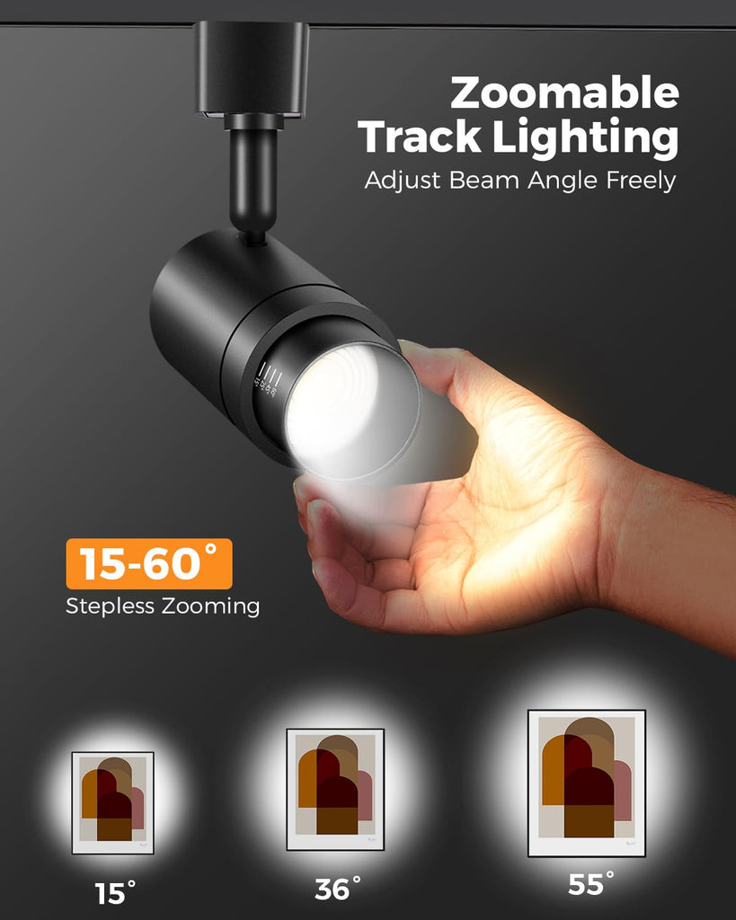 12 Pack Zoomable J Type Track Lighting Heads Dimmable, 12W Black