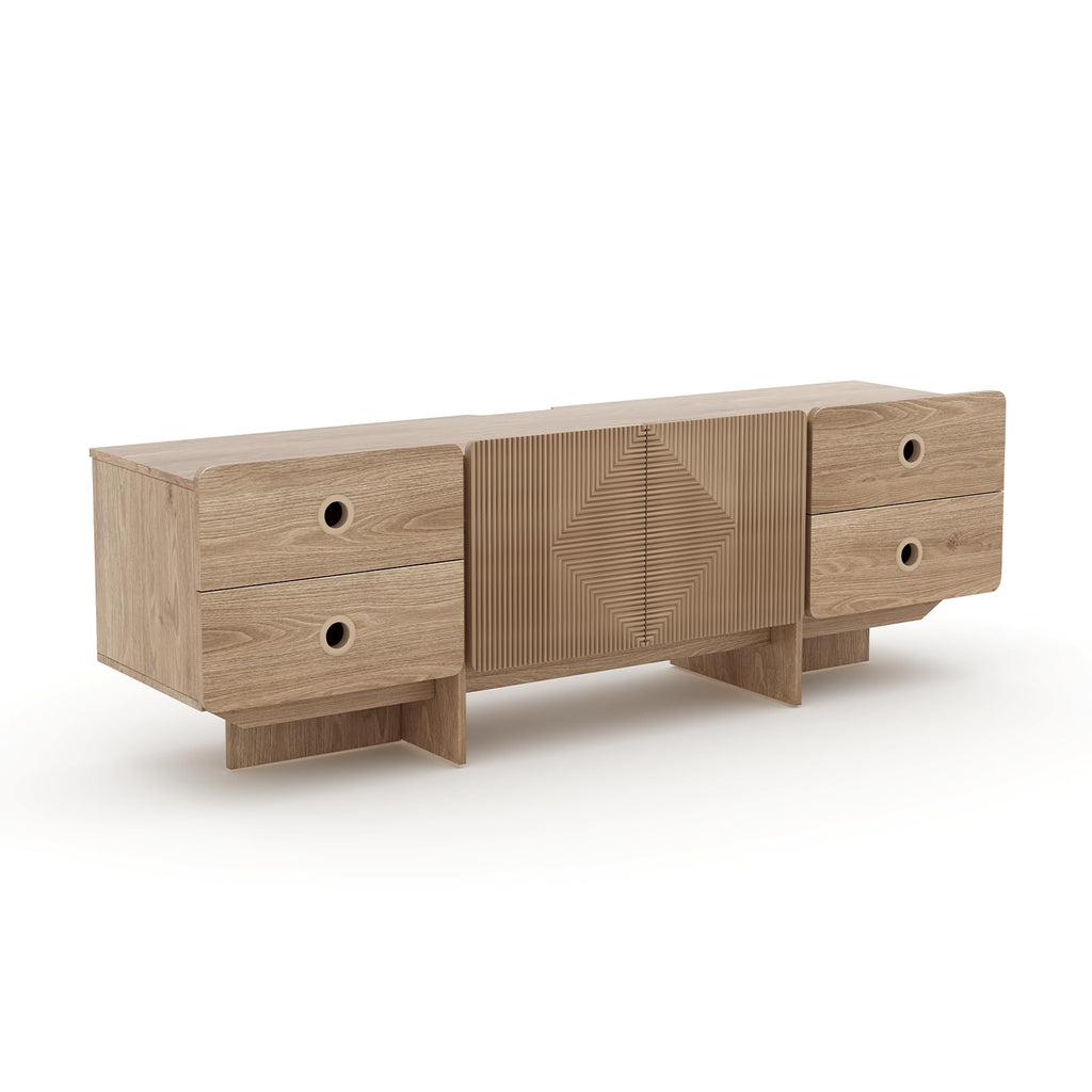 66" Fluted TV Stand, Boho TV Consoles, Modern Entertainment Center with Storage, Media Console Cabinet for 75 inch