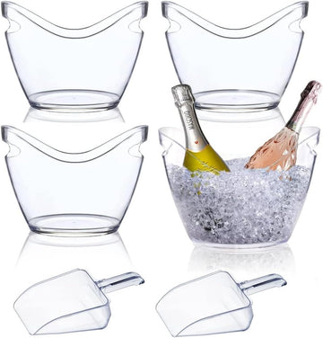 Beverage Tubs for Parties Plastic Ice Bucket for Cocktail Bar Clear Acrylic Wine Bucket with Scoops Drink Bucket - Set of 6