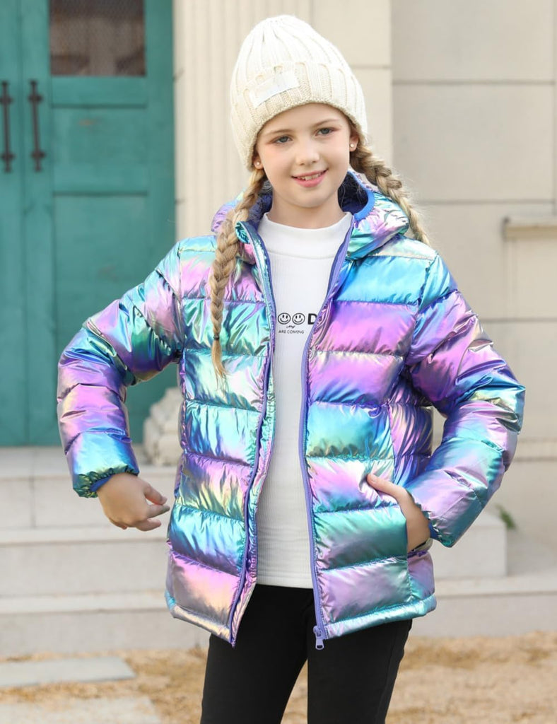 Girls Winter Coat Shiny Gradient Lightweight Puffer Jacket