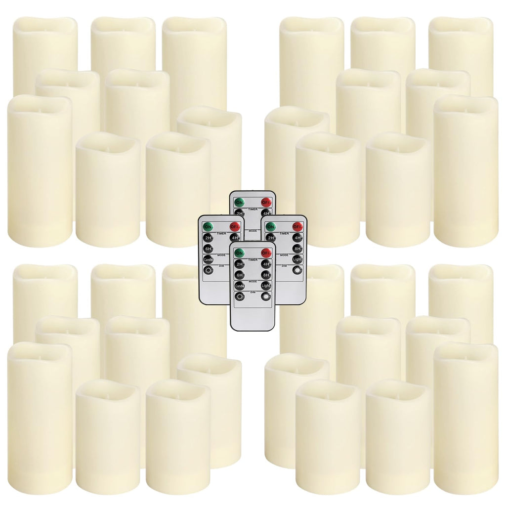 36 Pack Waterproof Flameless LED Candles - Outdoor Battery Operated Candles with Remote & Timer, Realistic Flickering