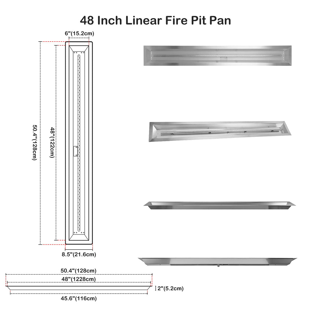 48 x 6 Inch Linear Fire Pit Burner with Spark Ignition Kit