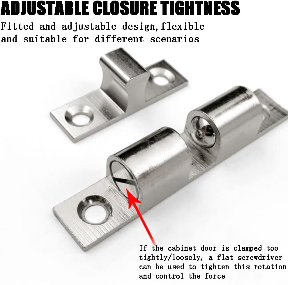 Solid Stainless Steel Cabinet Door Catch, 2Pcs Cabinet Latch Roller Catch Furniture Cabinet Door Dual Ball Tension