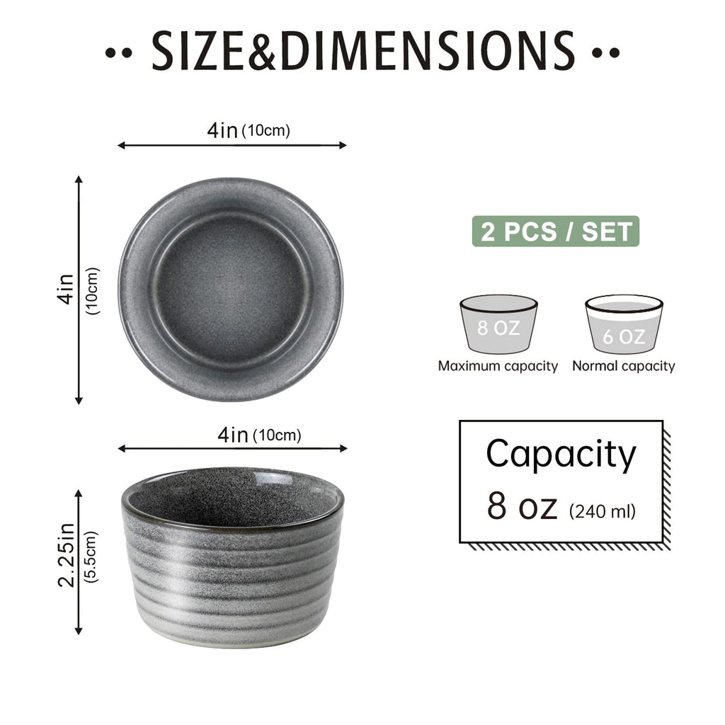 8 oz Ceramic Set of 2, Gray Reactive Glaze