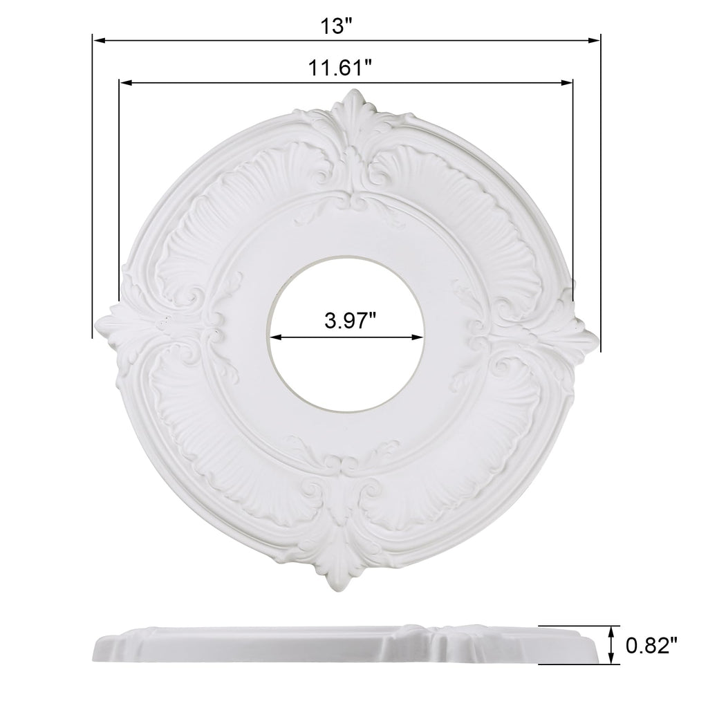 Ceiling Medallion 13" OD x 3.97" ID x 0.82"P, Ceiling Decorative Molded Round Ceiling Medallions for Chandeliers