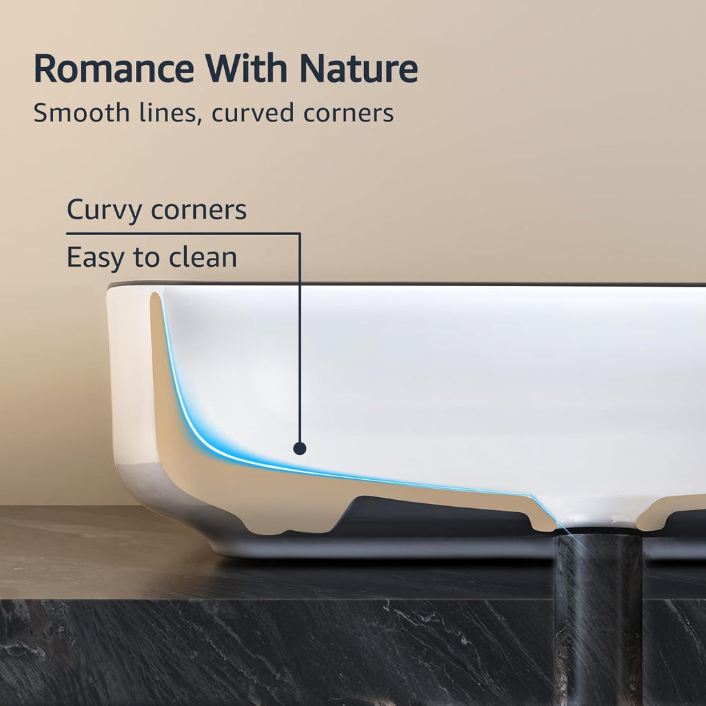 Bathroom Vessel Sink Rectangle Above Counter Porcelain Ceramic Sink Top Mount Rectanglar Countertop Sink for