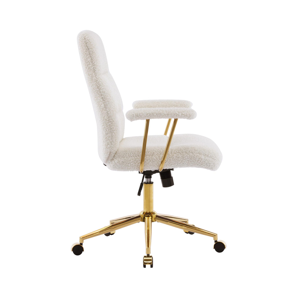 Boucle Office Chair, Adjustable Desk Chair, White & Gold