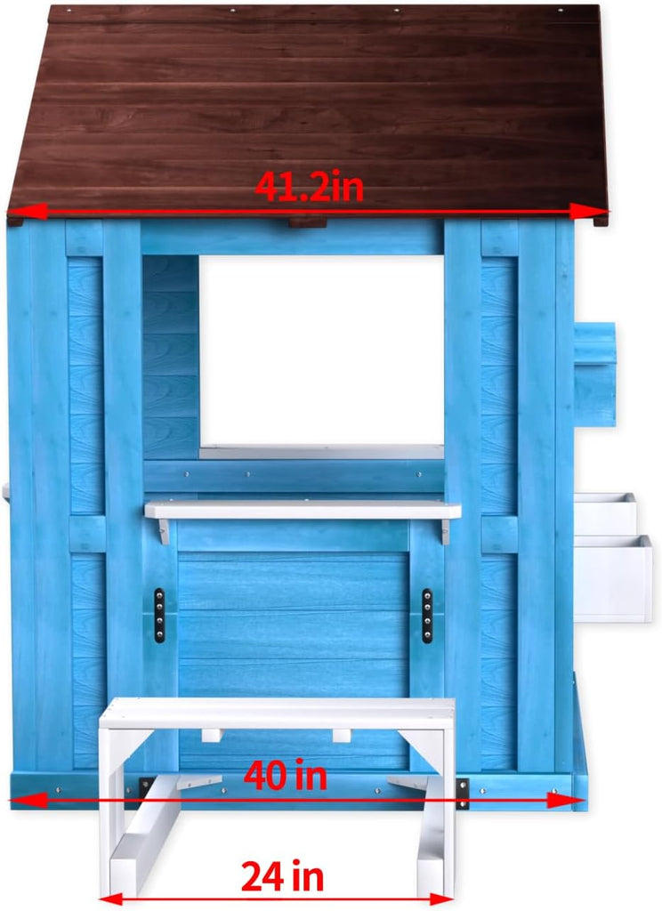 Playhouse for Kids Wooden, Play House for Kids Ages 3-8,with Play Kitchen, Half Door, Windows (Blue)