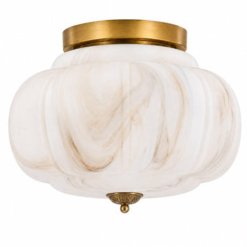 Milk Glass Ceiling Light, 15 Inch 3-Light Metal Glass Flush Mount Ceiling Light Fixture (Style C, Marble)
